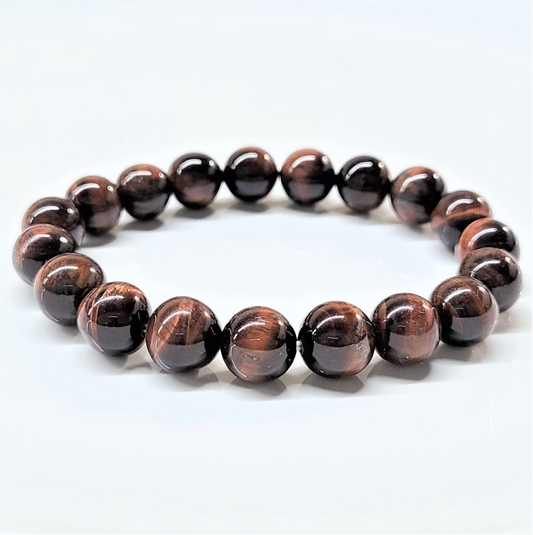 Red Tiger Eye (Dragon's Eye) Round Bead Bracelet - Stone of Vitality and Survival
