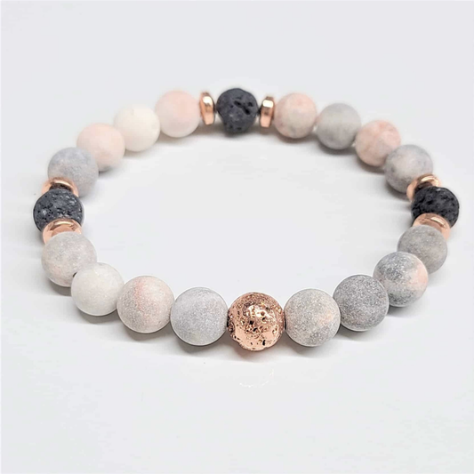 Pink Zebra Jasper Round Bead Bracelet 8mm
