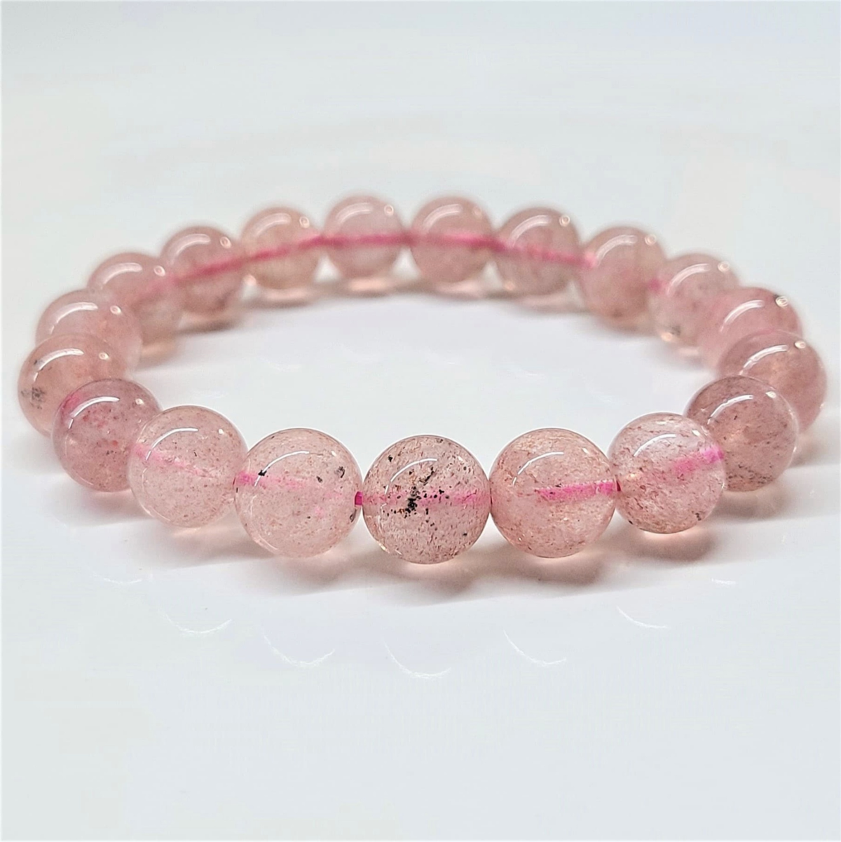Strawberry Quartz Round Bead Bracelet - Stone of Love & Joyful Blessings