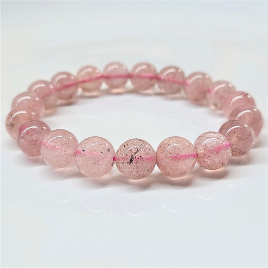 Strawberry Quartz Round Bead Bracelet - Stone of Love & Joyful Blessings