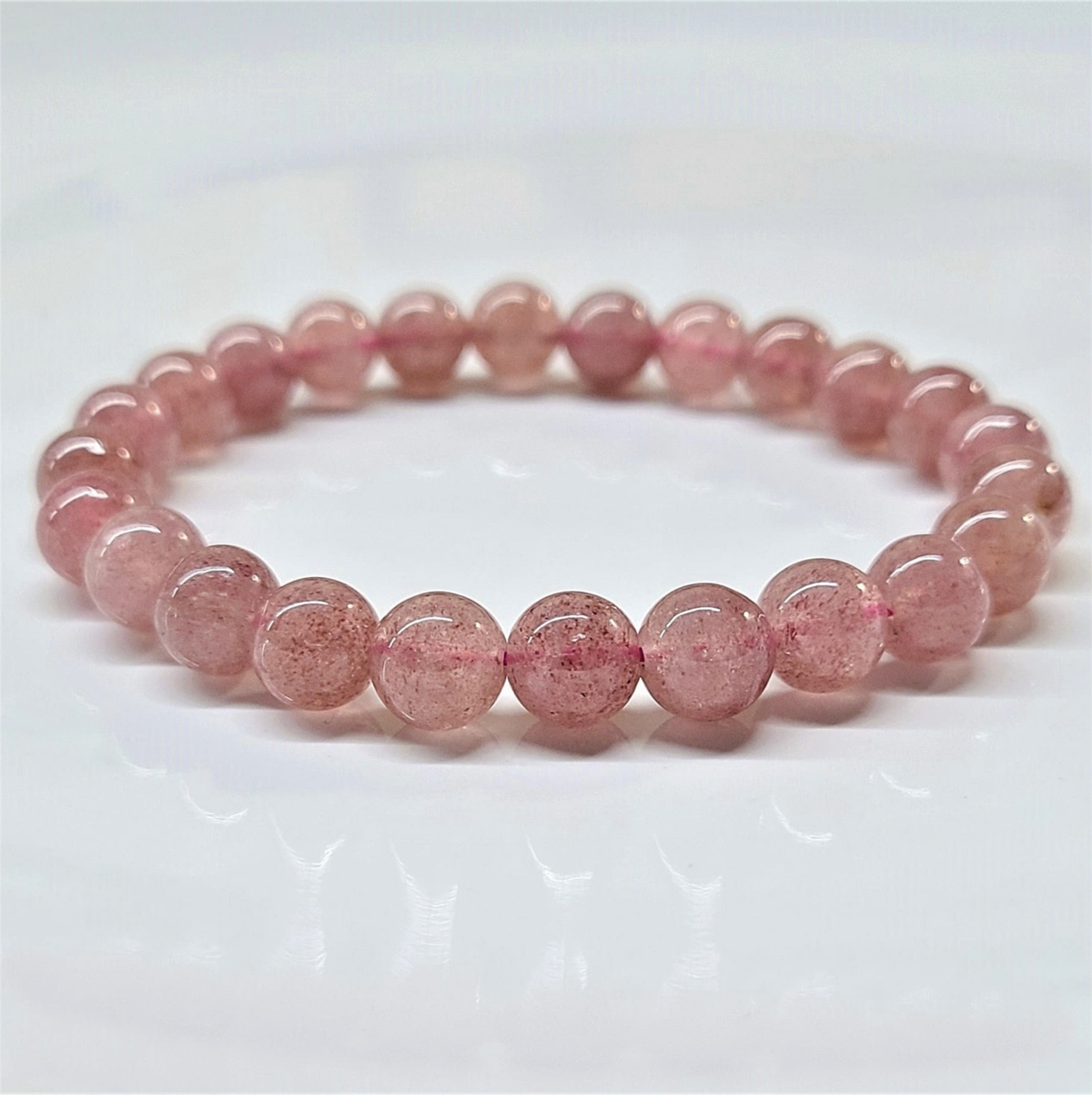 Strawberry Quartz Round Bead Bracelet - Stone of Love & Joyful Blessings