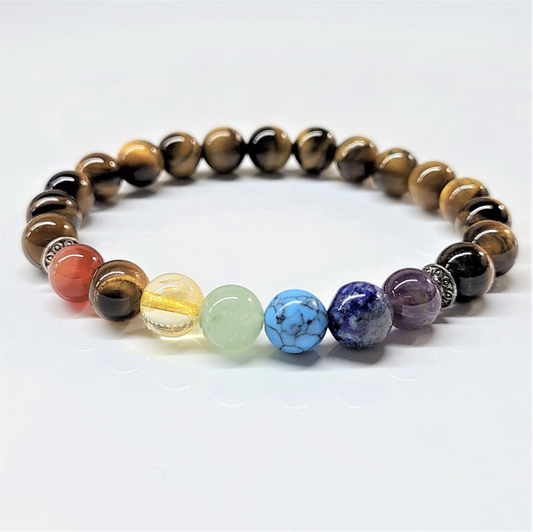 Tiger Eye Chakra Round Bead Bracelet 8mm - Stone of Balance & Bold Action