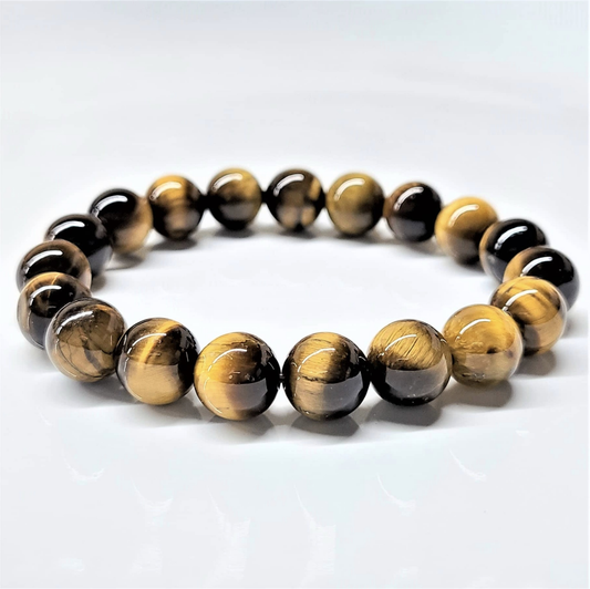 Tiger Eye Round Bead Bracelet - Stone of Balance & Bold Action