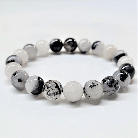 Tourmaline in Quartz Round Bead Bracelet - Grounded Light & Divine Protection