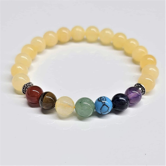 Yellow Jade Chakra Round Bead Bracelet 8mm - Wisdom, Courage & Abundance