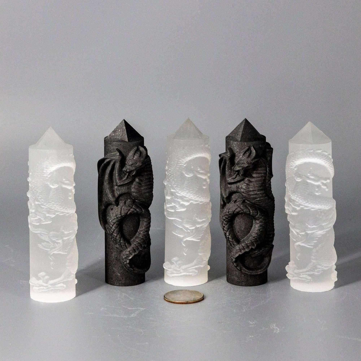 Selenite Shungite Crystal CNC Carved Dragon Tower Art