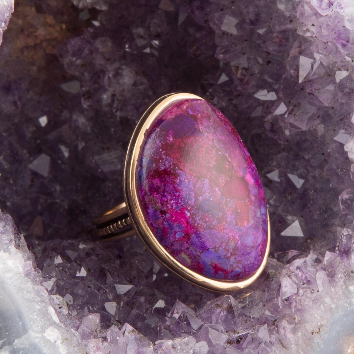 Aruba Purple Turquoise Golden Statement Ring