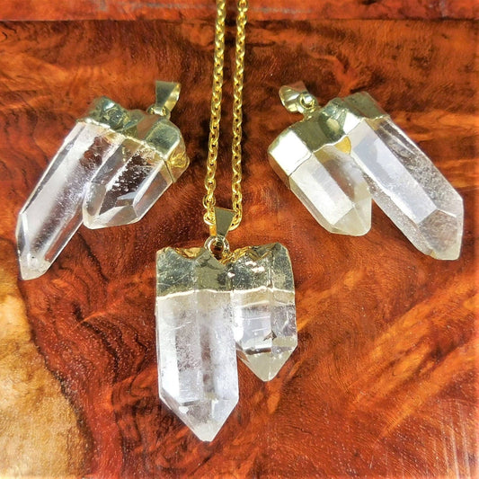Quartz Crystal Double Point Pendant (Gold Plated) Wholesale