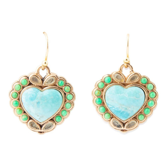 Legacy Heart Lime Green and Blue Turquoise Golden Drop Earrings