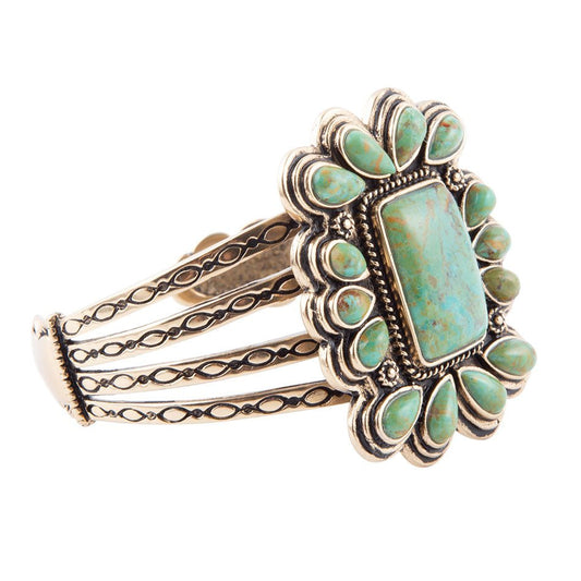Blue Turquoise Golden Statement Cuff Bracelet
