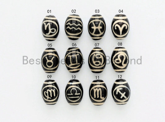Zodiac Agate Beads, Zodiac Jewelry,  Astrology Jewelry, Zodiac Sign Black Onyx Beads, Birthday gift, 10x14mm, sku#U382