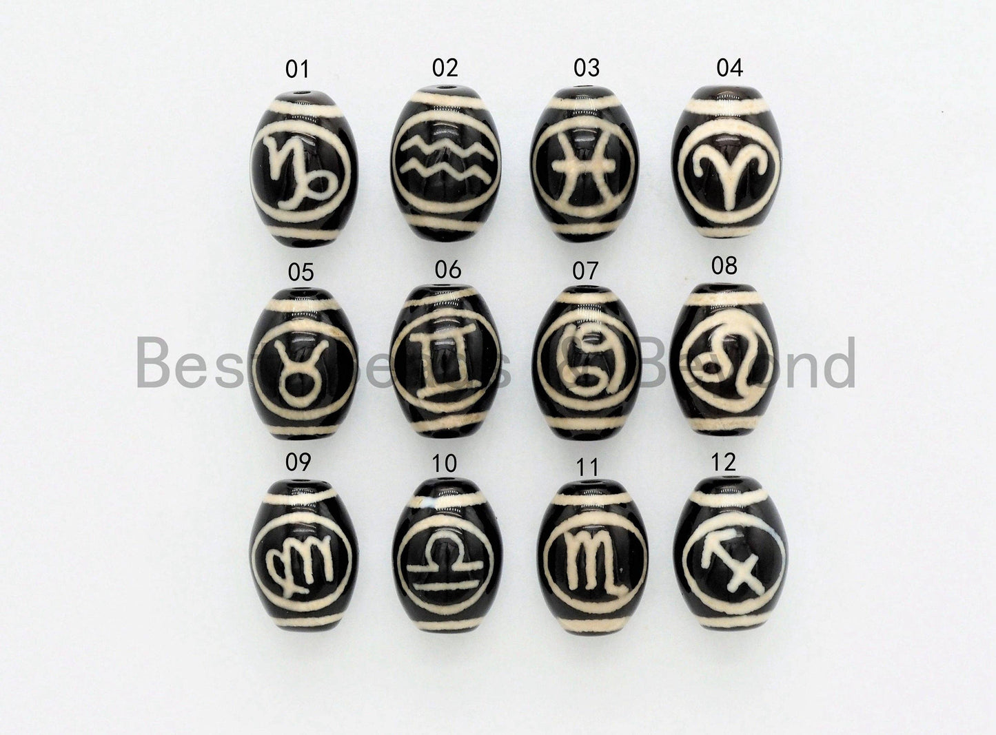 Zodiac Agate Beads, Zodiac Jewelry,  Astrology Jewelry, Zodiac Sign Black Onyx Beads, Birthday gift, 10x14mm, sku#U382