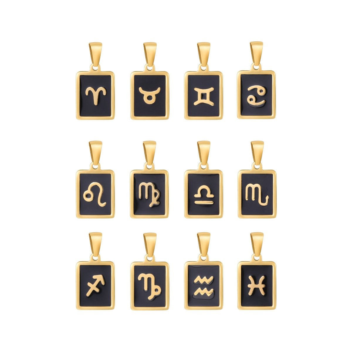 Dainty 24K Gold Filled Zodiac Sign Tag Astrology Horoscope Stainless Steel Pendants Unisex Jewelry | A-A1767-A-A1772