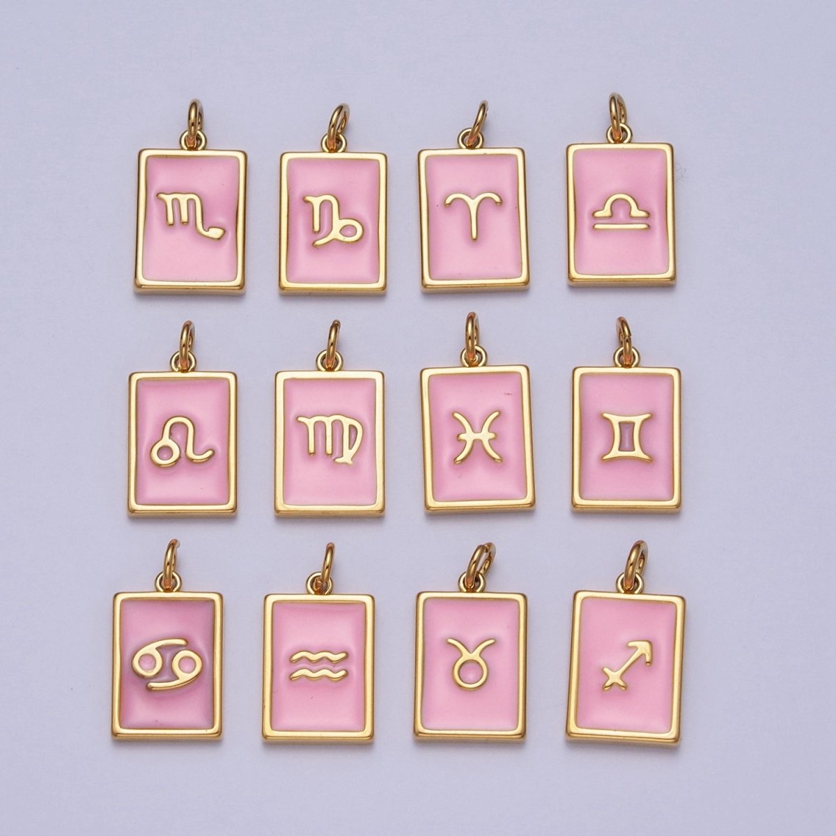 Dainty Pink Enamel Zodiac Charm Mini Tag Astrology Pendant for Bracelet Earring Necklace Y2K Jewelry A-A1469-A-A1474