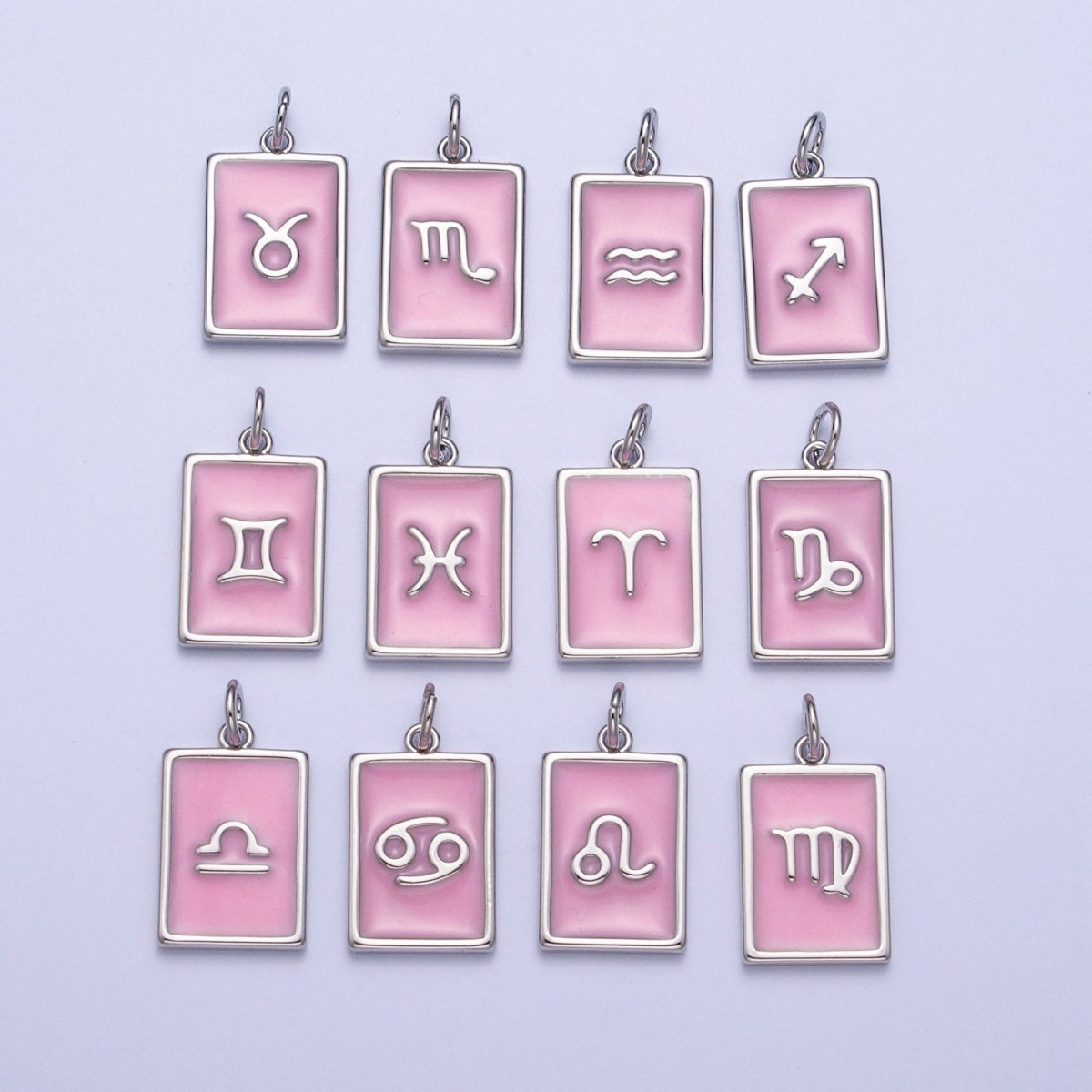 Dainty Silver Pink Enamel Zodiac Charm Mini Tag Astrology Pendant for Bracelet Earring Necklace Y2K Jewelry| A1475-A1480