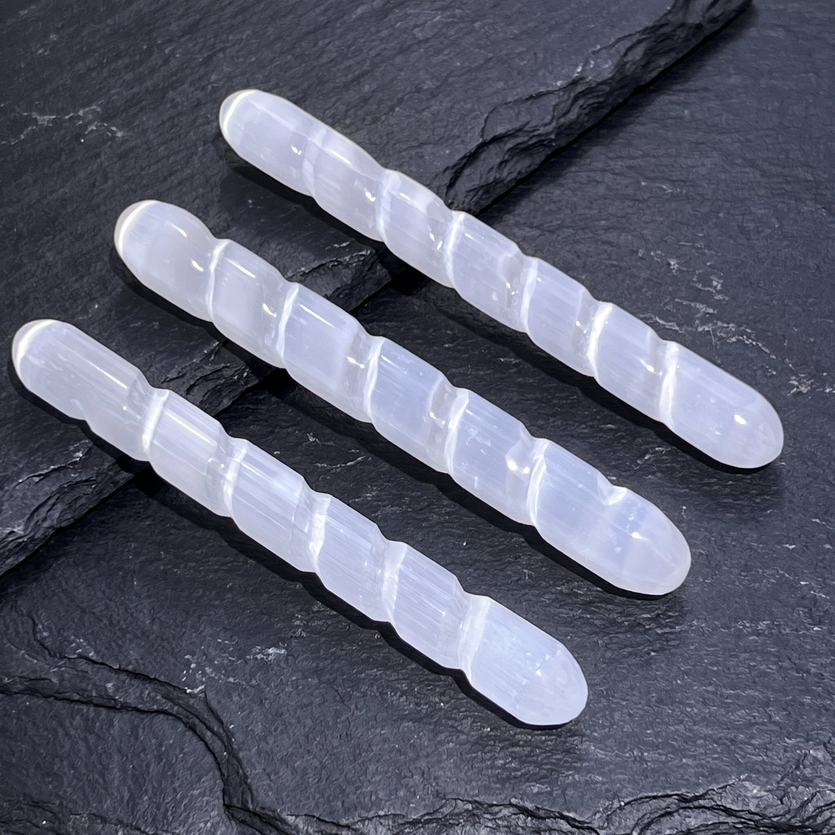 Selenite Satin Spar Crystal Spiral Wand Carving (5-6 Inches)