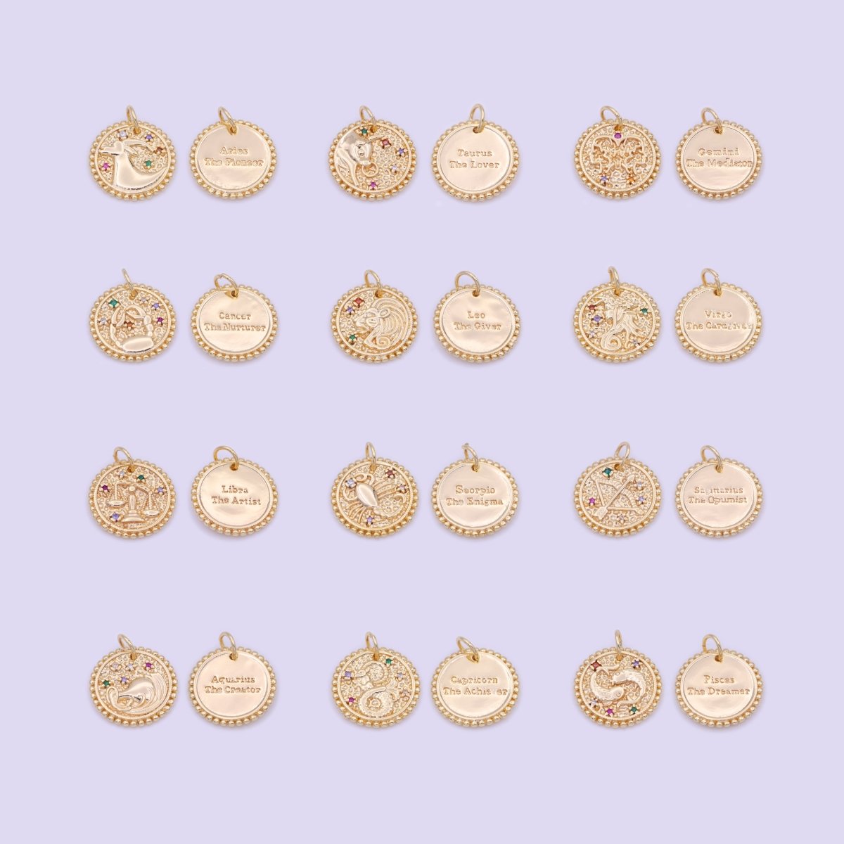 Double Sided Zodiac Horoscope Astrology Personalized Coin Charm | A-A1803-A-A1808(discontinued)