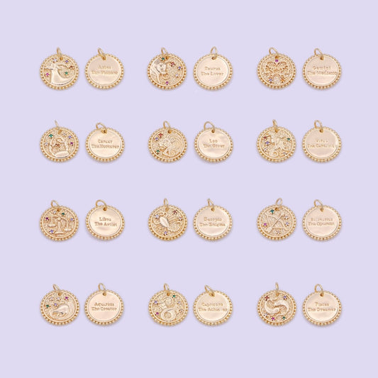 Double Sided Zodiac Horoscope Astrology Personalized Coin Charm | A-A1803-A-A1808(discontinued)