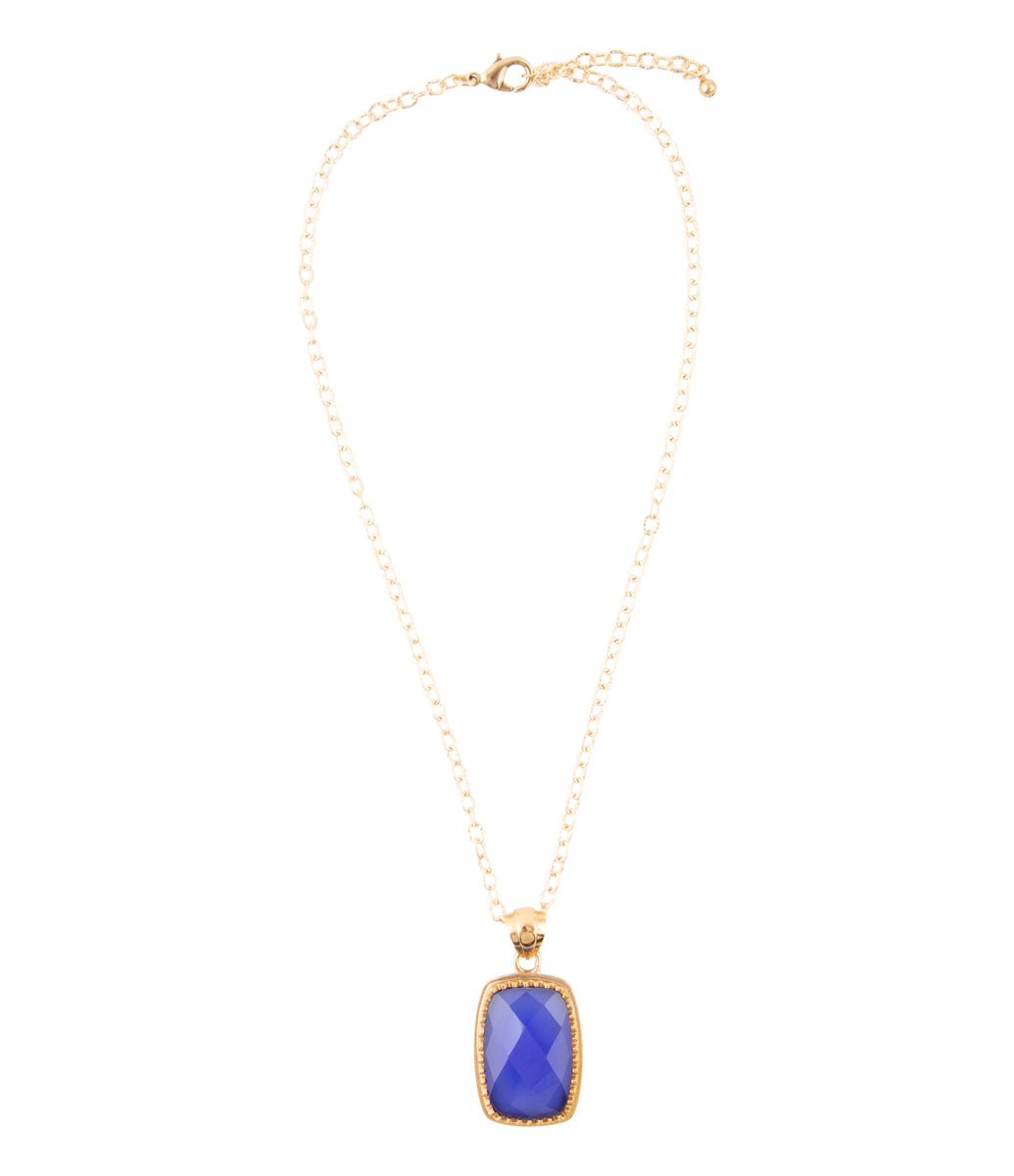 Filigreed Blue Agate Golden Pendant Necklaces