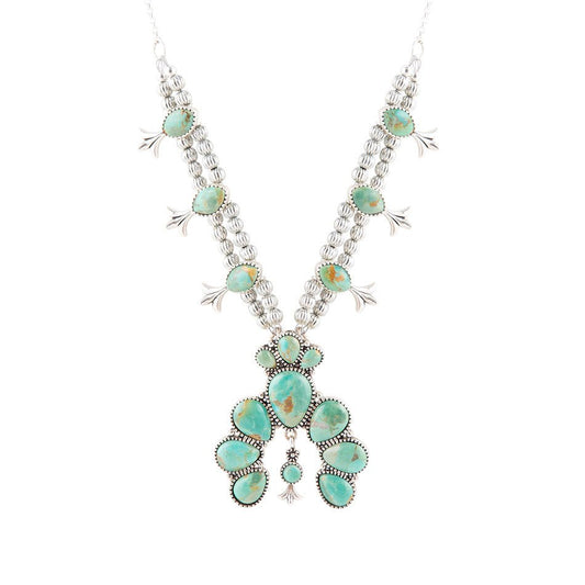 Squash Blossom Statement Blue Turquoise and Sterling Silver Necklace
