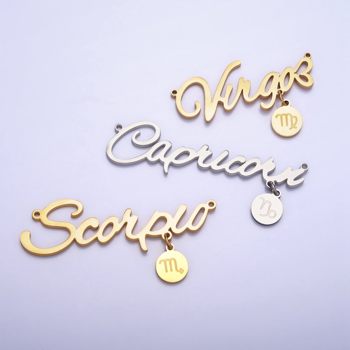 Gold Stainless Steel Zodiac Astrology Cursive Font Mini Symbol Connector Personalized Jewelry Making | A-A1379-A-A1384