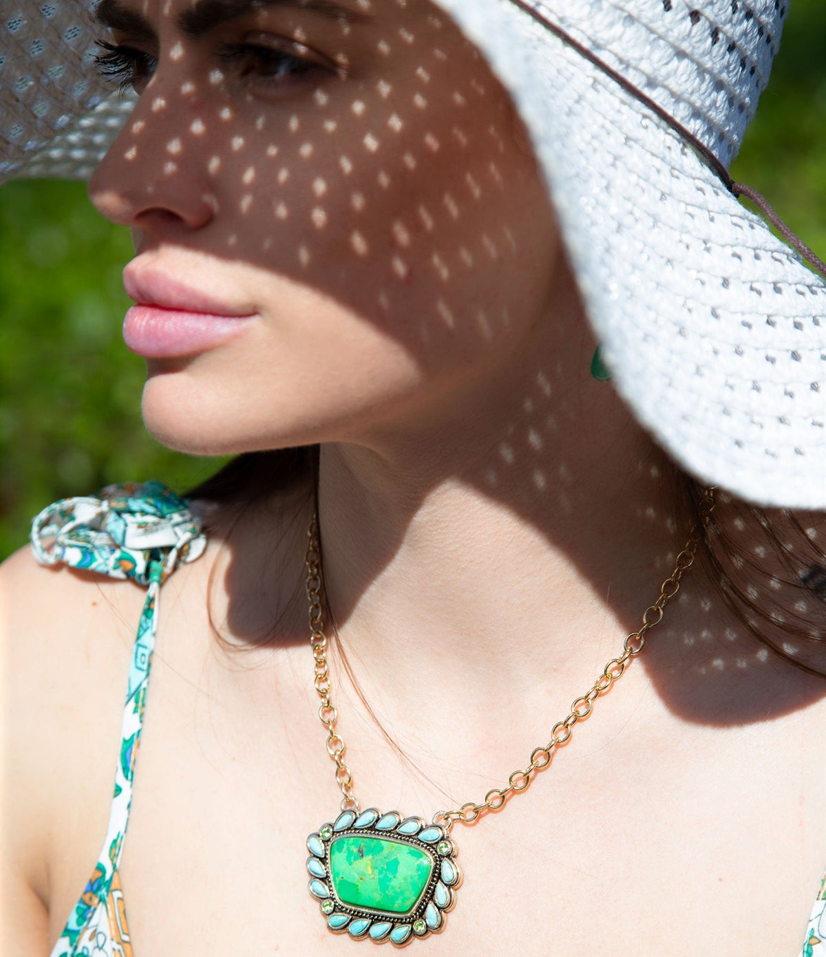 Legacy Lime Green and Blue Turquoise Golden Pendant Necklace