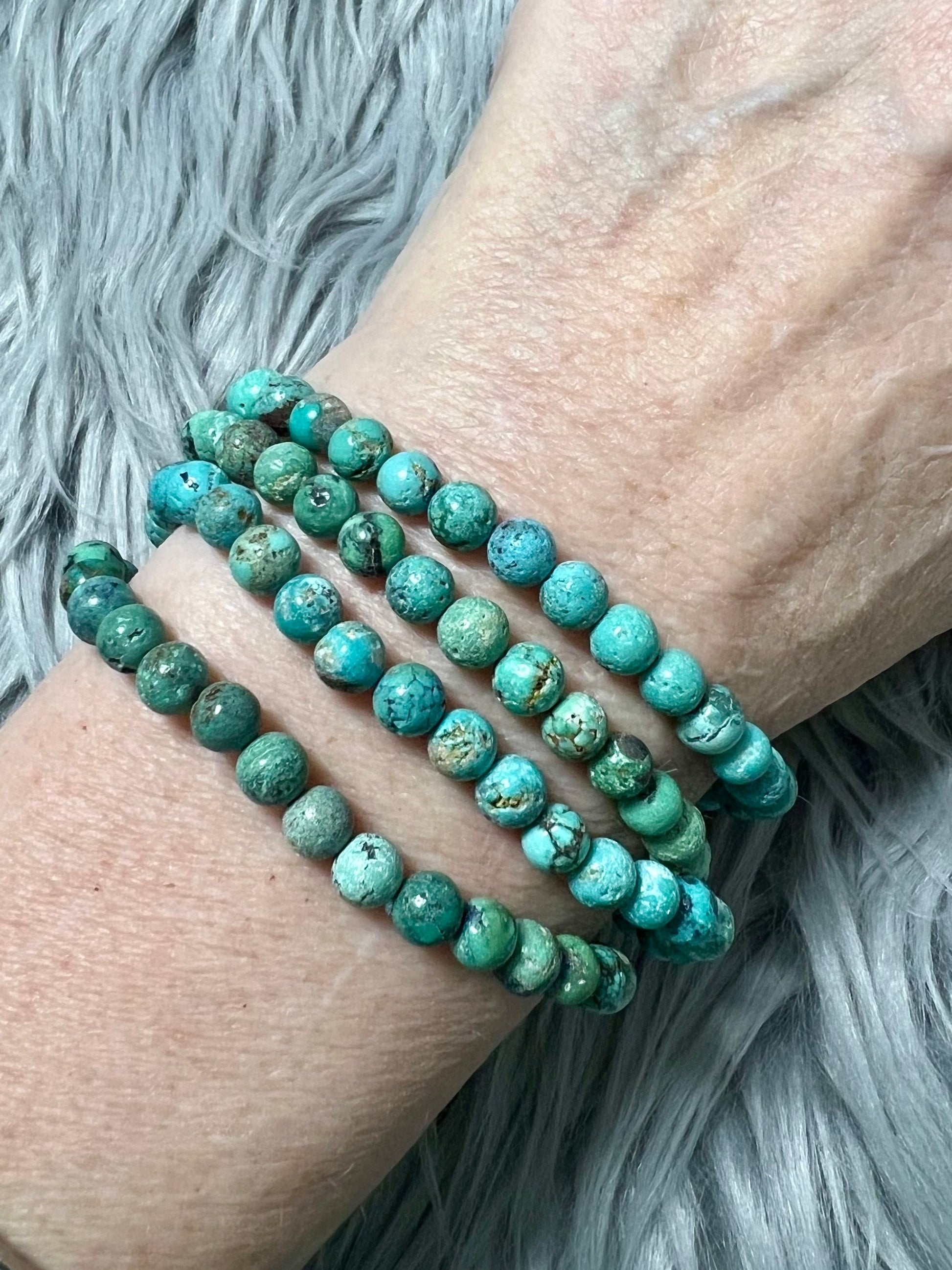 Turquoise Beaded Bracelet | Exquisite Genuine 4-5mm Hubei Turquoise beads for Emotional Balance & Creativity