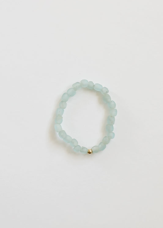 Blue Sea Glass + 14k Gold Filled or Sterling Silver || Stretch Bracelet