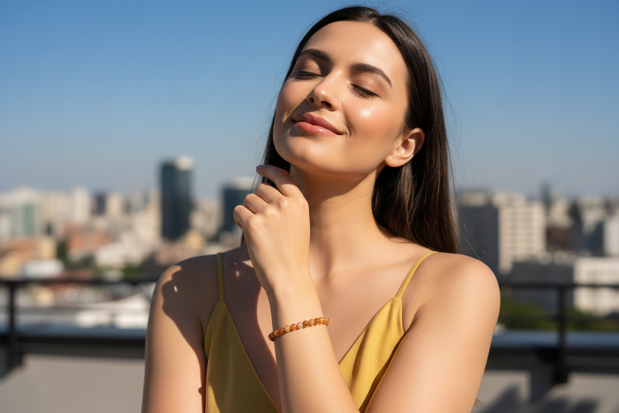 Sunstone Round Bead Bracelet - Stone of Joy & Motivation