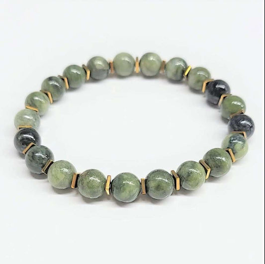 Jadeite Jade with Gold Spacer Round Bead Bracelet 8mm - Stone of Prosperity & Wisdom