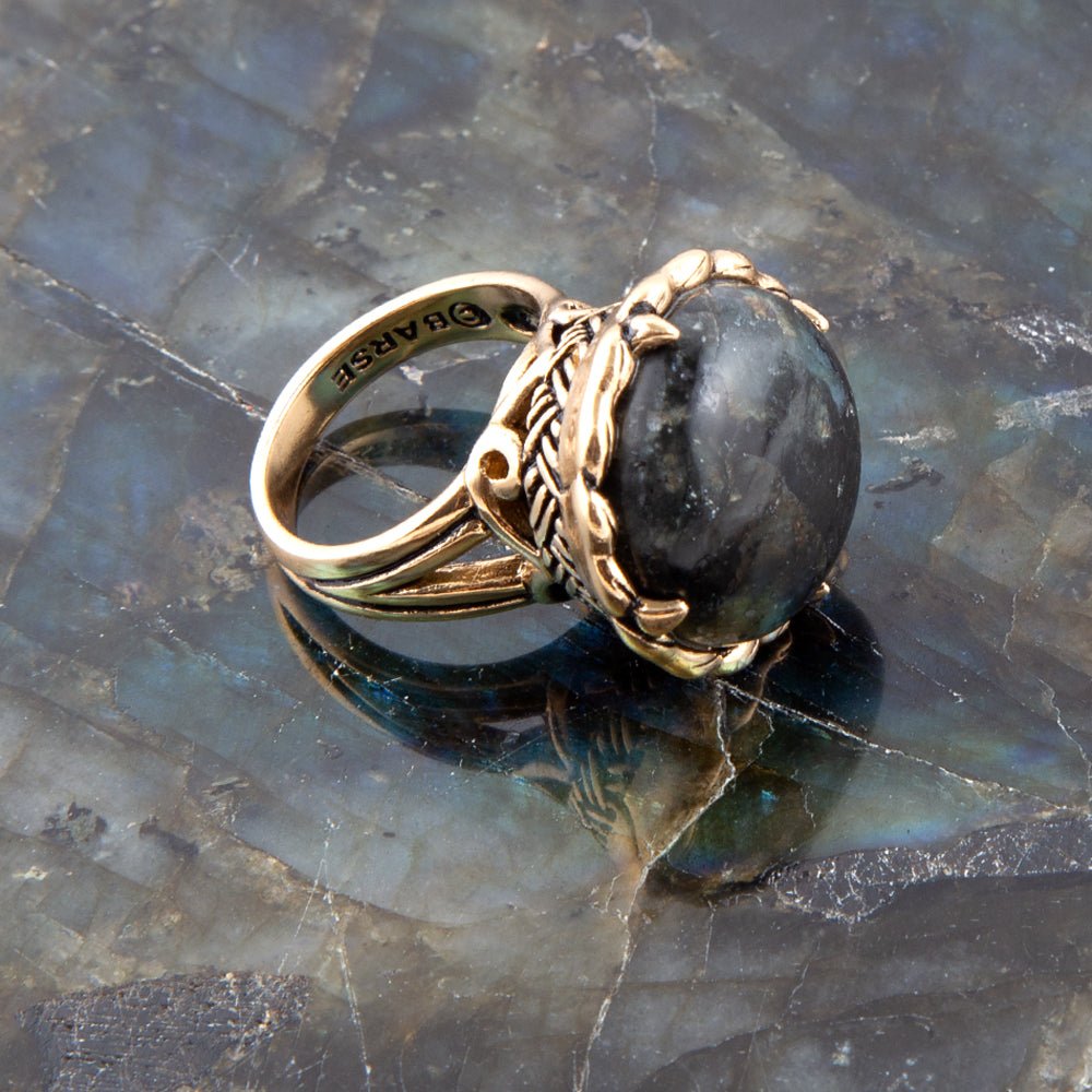 Black Labradorite and Golden Statement Ring