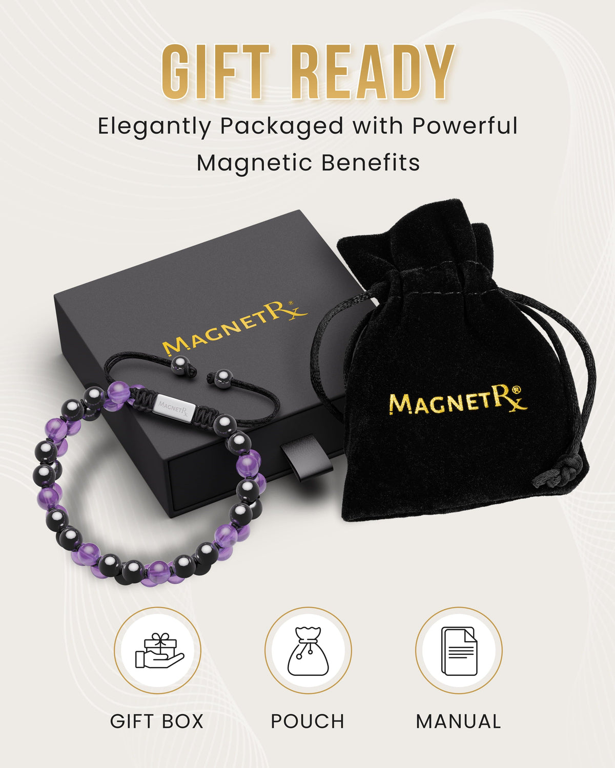 Magnetic Hematite & Amethyst Beaded Bracelet for Women