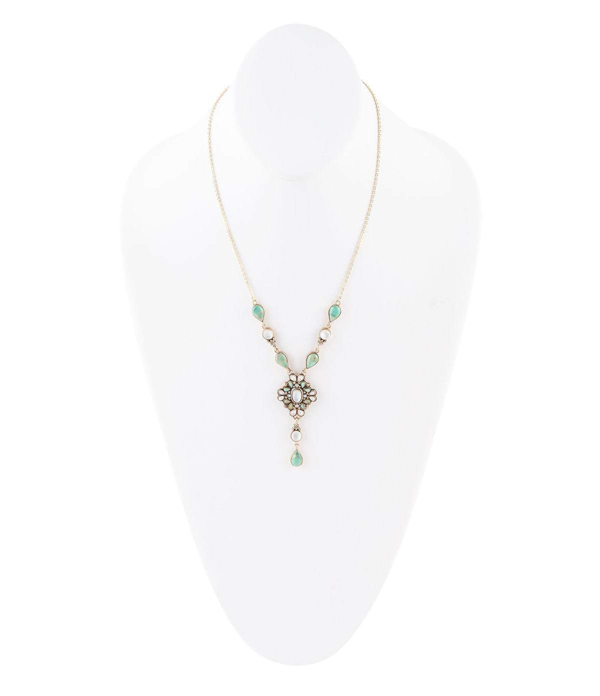 White Mother of Pearl and Blue Turquoise Golden Barcelona Y-Necklace