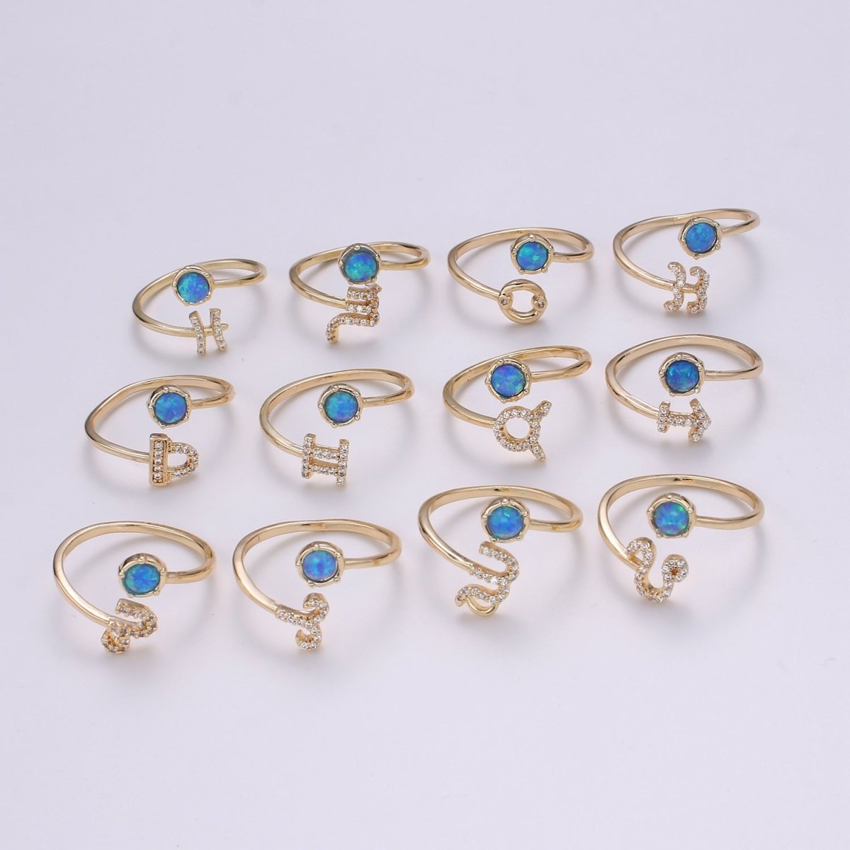 Opal Zodiac Ring Constellation Sign Cubic Zirconia Gold Ring, Astrology Sign Horoscope Ring Birthday Personalized Valentines day Gift R-346-R-357