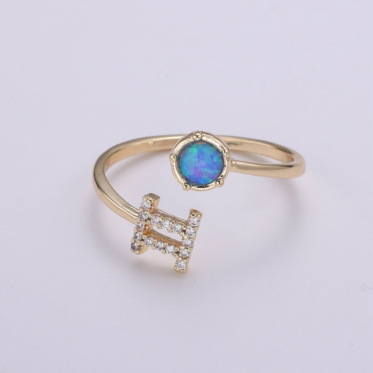 Opal Zodiac Ring Constellation Sign Cubic Zirconia Gold Ring, Astrology Sign Horoscope Ring Birthday Personalized Valentines day Gift R-346-R-357