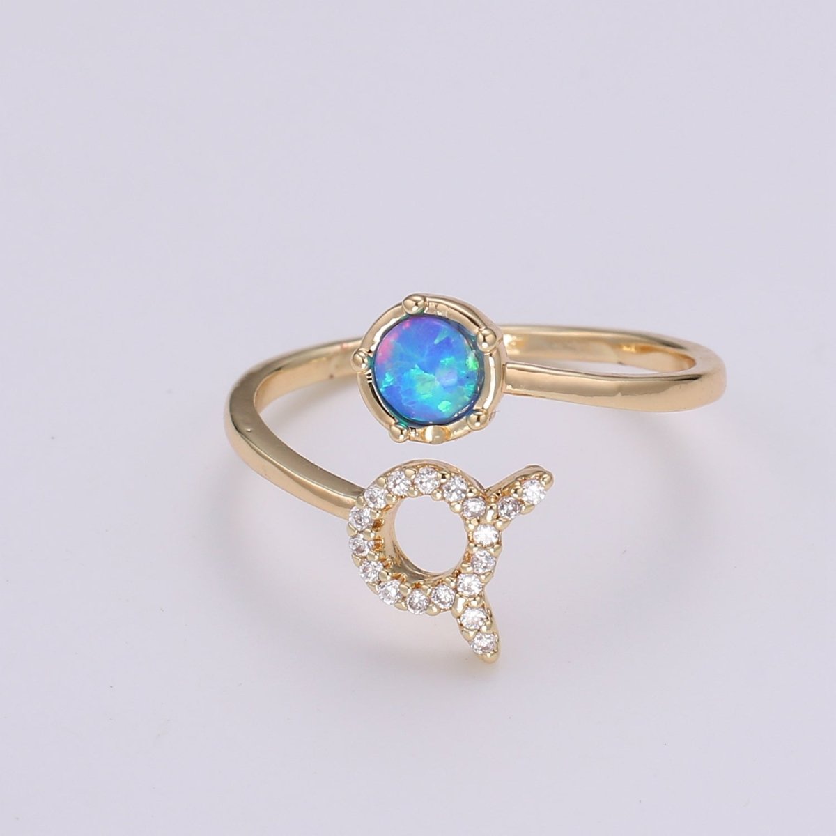 Opal Zodiac Ring Constellation Sign Cubic Zirconia Gold Ring, Astrology Sign Horoscope Ring Birthday Personalized Valentines day Gift R-346-R-357