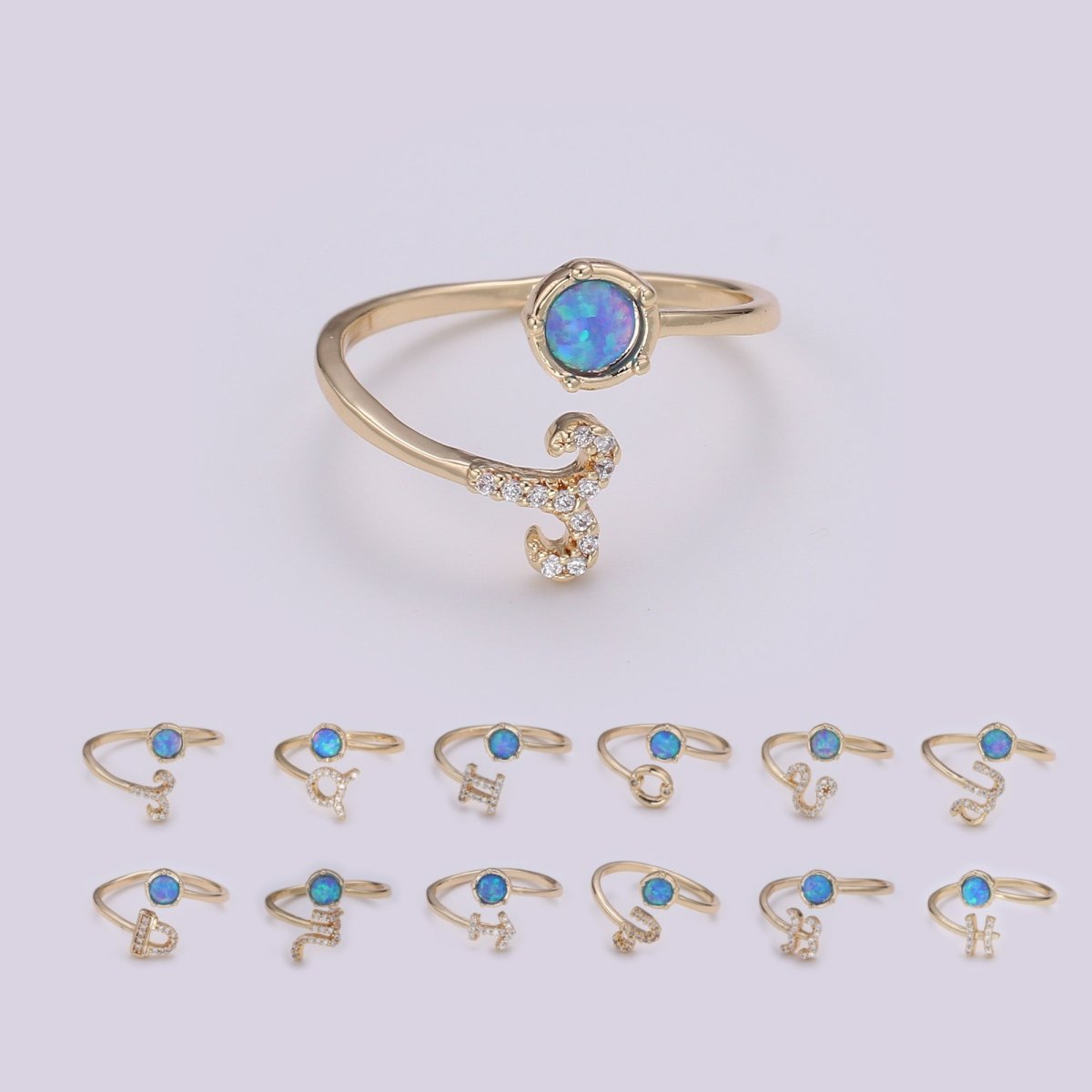 Opal Zodiac Ring Constellation Sign Cubic Zirconia Gold Ring, Astrology Sign Horoscope Ring Birthday Personalized Valentines day Gift R-346-R-357