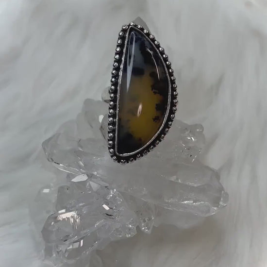 Hand-forged Dendritic Agate 925 Silver Ring - Earth Art with Nurturing Energy