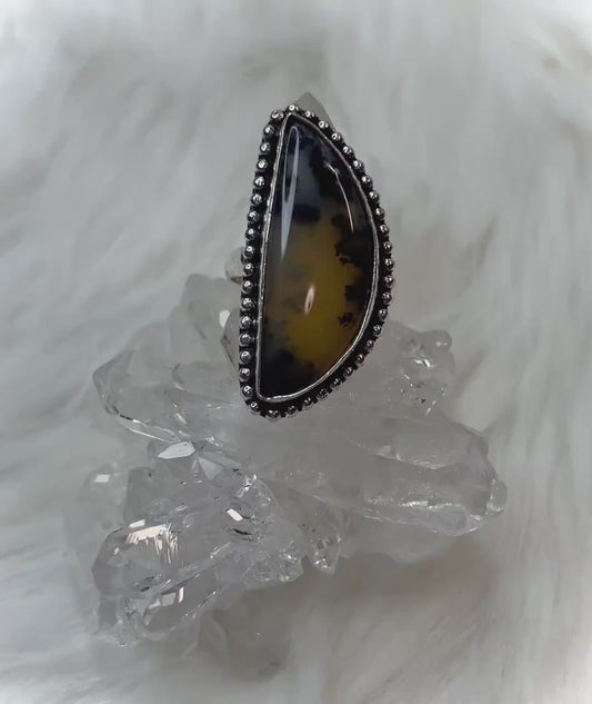 Hand-forged Dendritic Agate 925 Silver Ring - Earth Art with Nurturing Energy