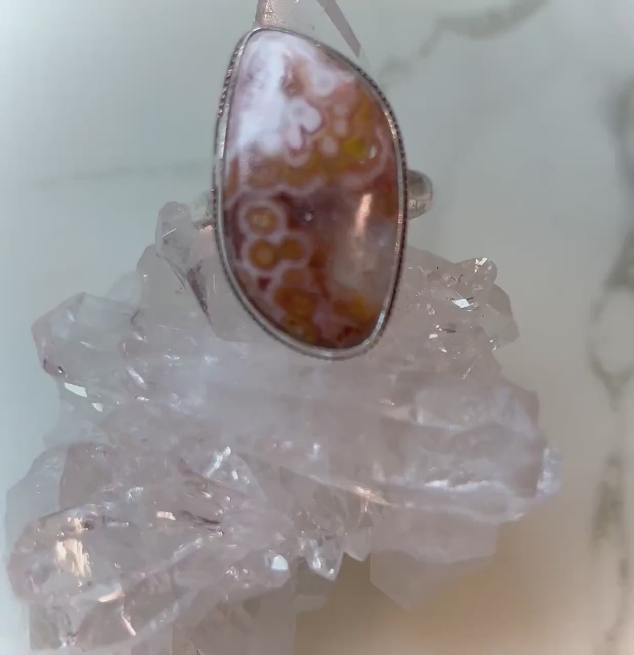 Orbicular Ocean Jasper Mid Century Mod Style 925 Silver Ring