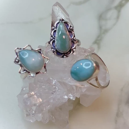 Lovely Larimar 925 Silver Rings - Embrace Serenity and Oceanic Beauty