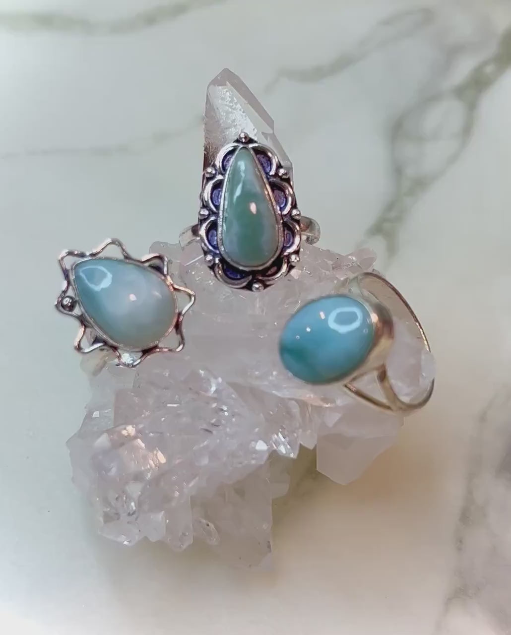 Lovely Larimar 925 Silver Rings - Embrace Serenity and Oceanic Beauty