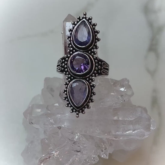 Faceted Amethyst Witchy Aesthetic 925 Silver Filagree Ring