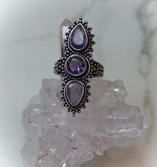 Faceted Amethyst Witchy Aesthetic 925 Silver Filagree Ring