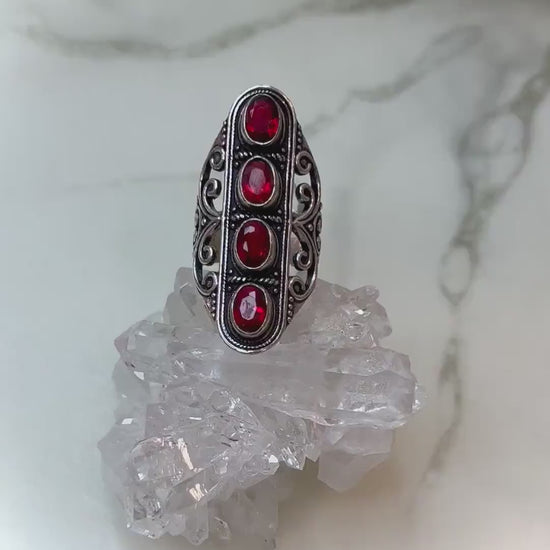 Faceted Garnet Witchy Aesthetic 925 Silver Filagree Ring