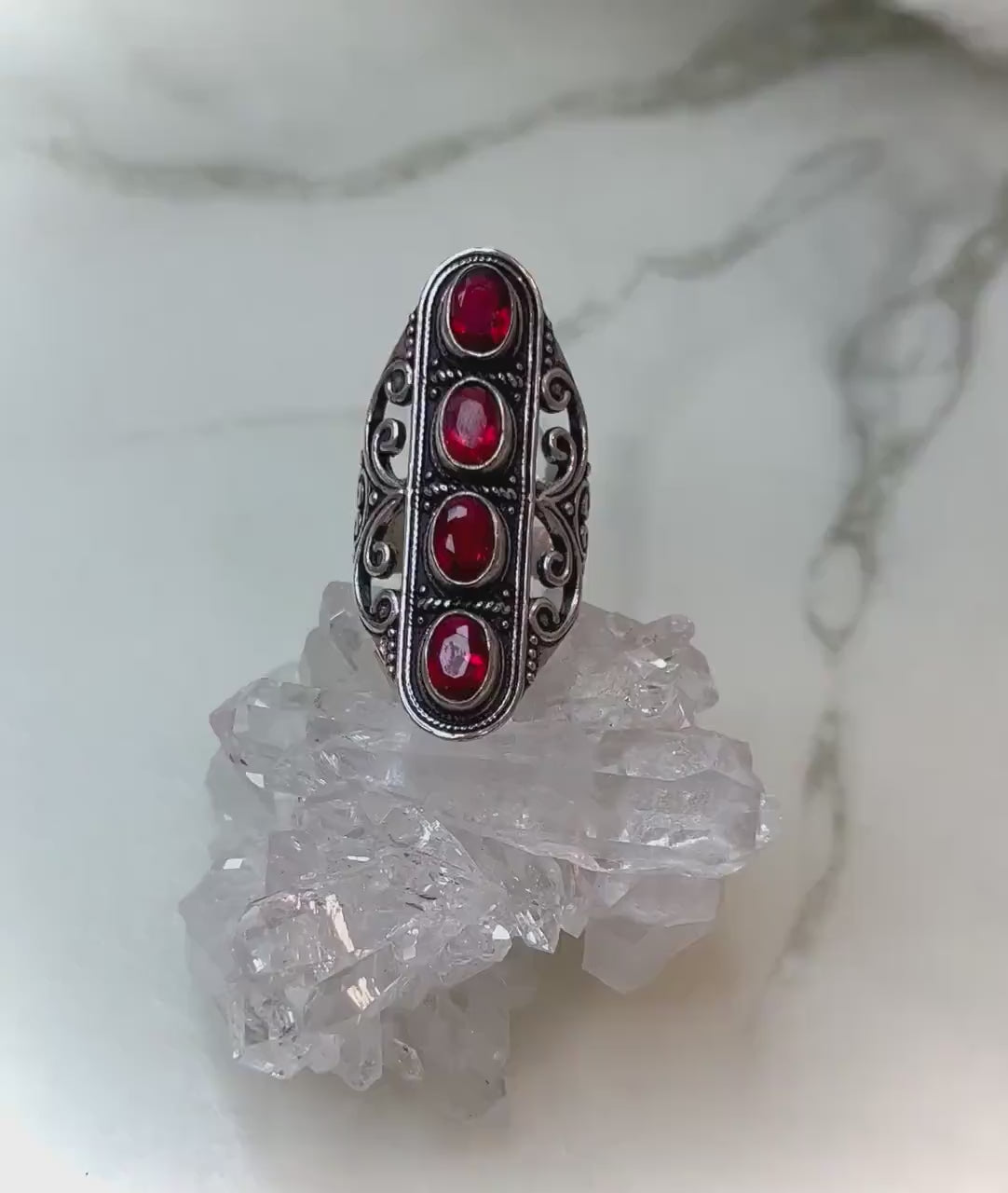 Faceted Garnet Witchy Aesthetic 925 Silver Filagree Ring