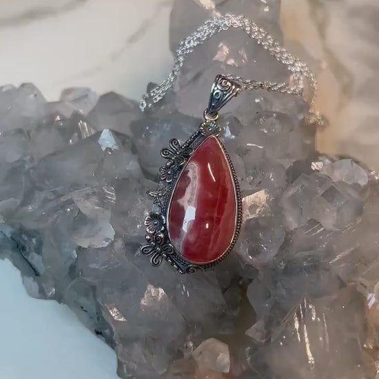 Head Turning Handcrafted 925 Silver Rhodochrosite Gem Pendant - Unique Statement Jewelry