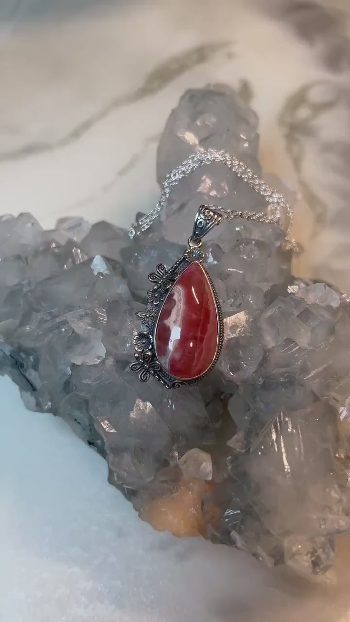 Head Turning Handcrafted 925 Silver Rhodochrosite Gem Pendant - Unique Statement Jewelry