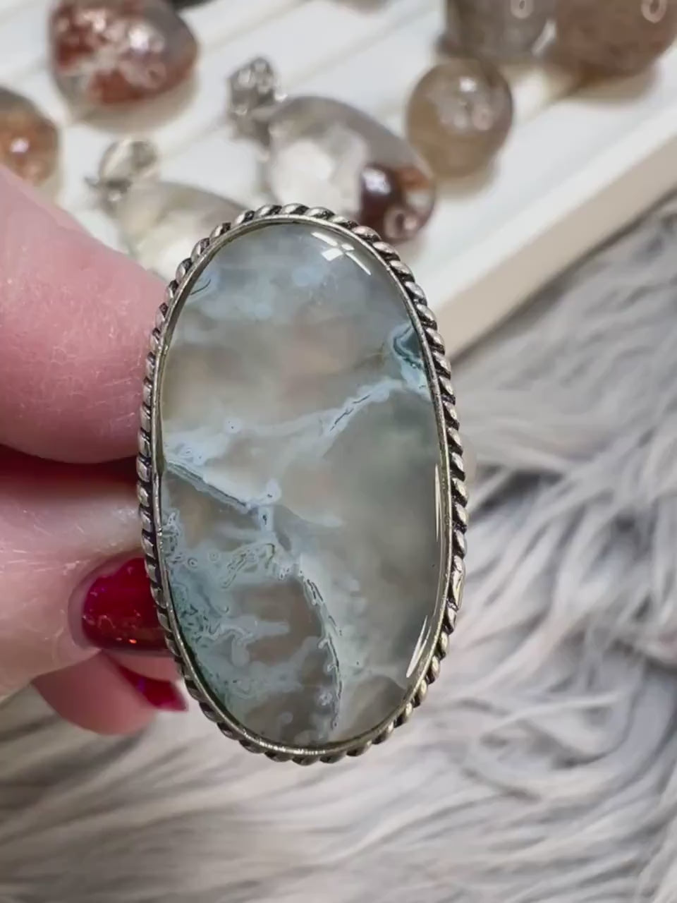 Moss Agate Size 8.5 Ring | Enchanting 925 Silver Nature's Serene Embrace