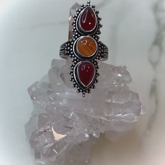 Carnelian Witchy Aesthetic 925 Silver Filagree Ring